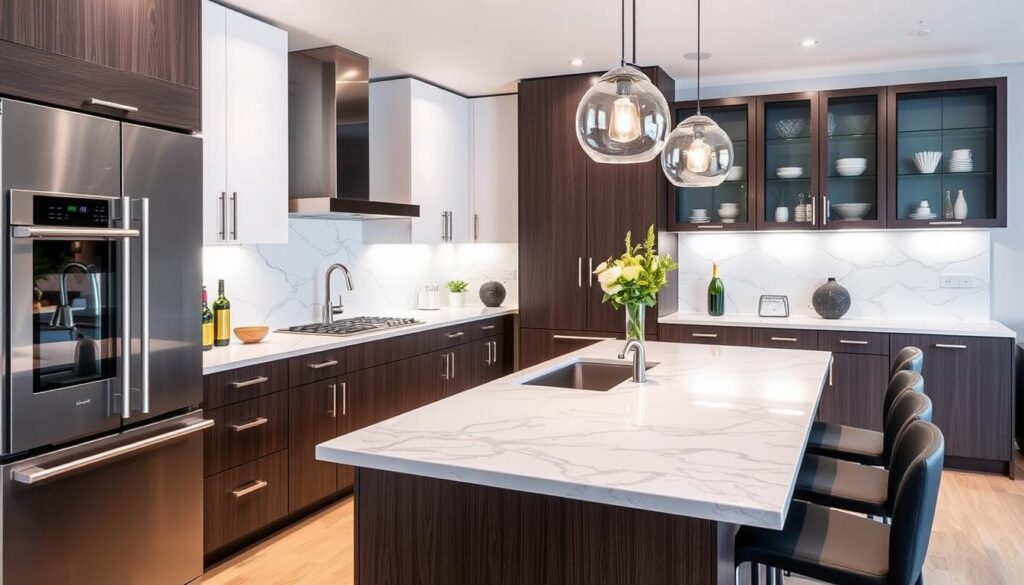 Image of quartz countertops in a contemporary kitchen
